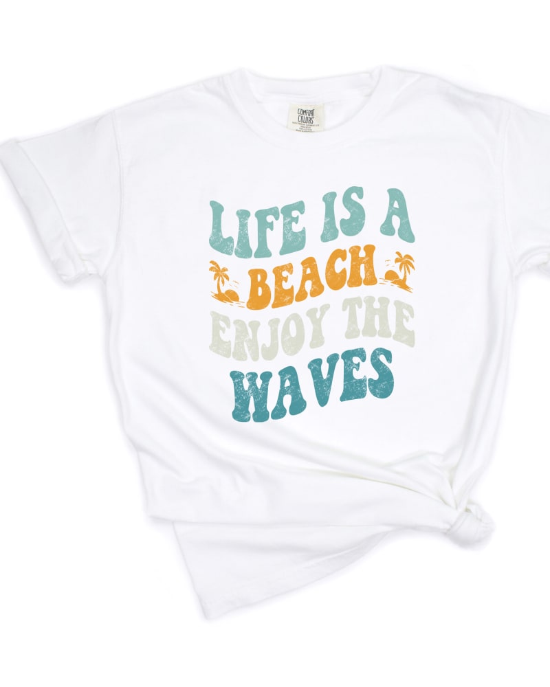 Front of a size XL Enjoy The Waves Distressed Garment Dyed Tee in White by Simply Sage Market. | dia_product_style_image_id:299204